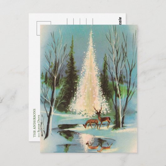 鹿と共に楽しめるヴィンテージクリスマスツリー ポストカード (正面/裏面)