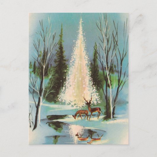 鹿と共に楽しめるヴィンテージクリスマスツリー ポストカード (正面)
