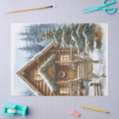 鹿と冬のクリスマスキャビン 薄葉紙 (クラフト)