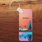 鹿と冬の名勝の湖 キーホルダー (正面)