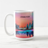 鹿と冬の名勝の湖 コーヒーマグカップ (左)