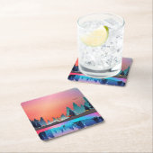 鹿と冬の名勝の湖 スクエアペーパーコースター (インサイチュ)