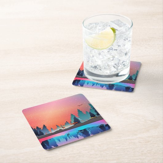 鹿と冬の名勝の湖 スクエアペーパーコースター (インサイチュ)