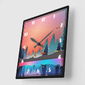 鹿と冬の名勝の湖 スクエア壁時計 (傾斜)