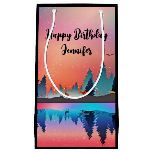 鹿と冬の名勝の湖 スモールペーパーバッグ (正面)