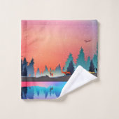 鹿と冬の名勝の湖 バスタオルセット (ウォッシュタオル)