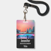 鹿と冬の名勝の湖 バッジ (正面（ネックストラップ付）)