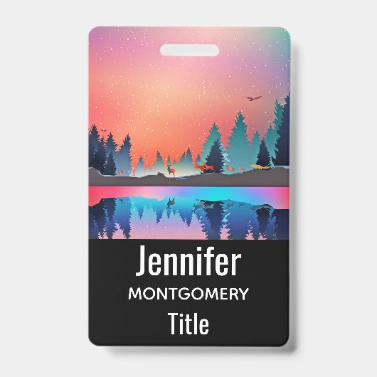 鹿と冬の名勝の湖 バッジ (正面)