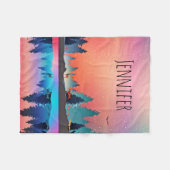 鹿と冬の名勝の湖 フリースブランケット (正面(横))