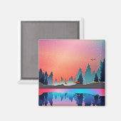 鹿と冬の名勝の湖 マグネット (正面/裏面)