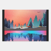 鹿と冬の名勝の湖 ラッピングペーパーシート (正面3)