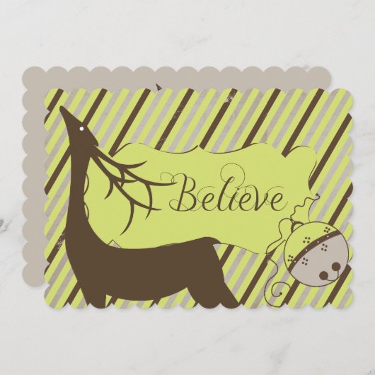 鹿と対角のストライプクリスマス シーズンカード (正面/裏面)