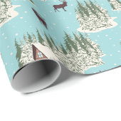 鹿と形のキャビンを持つクリスマスの冬の森 ラッピングペーパー (ロールコーナー)