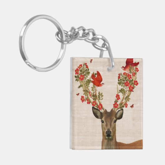 『鹿と恋の鳥』 キーホルダー (正面左)