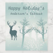 鹿と木のパターンのパーソナライズ ワインラベル (シングルラベル)