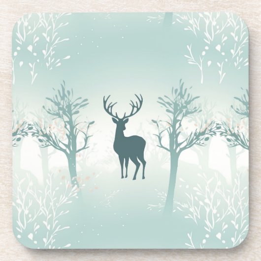 鹿と木のパターン コースター (正面)