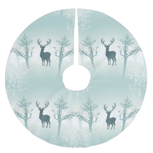 鹿と木のパターン ブラッシュドポリエステルツリースカート (正面)