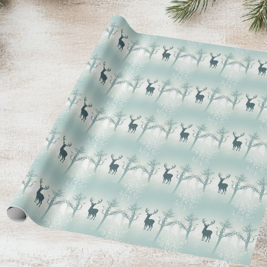 鹿と木のパターン ラッピングペーパー