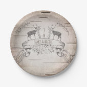 鹿と枝素朴の樺の木ウェディングレセプション ペーパープレート (正面)