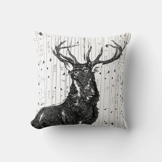 鹿と樺の木の木枕 クッション (正面)