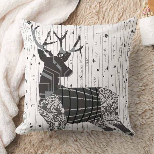 鹿と樺の木の木枕 クッション (ブランケット)