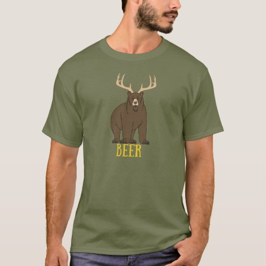 鹿と熊はビール好きなのね 面白い Tシャツ (正面)