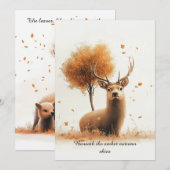 鹿と落ち葉の招待状または文房具 招待状 (正面/裏面)