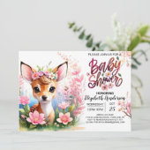 鹿と野花ピンクの赤ちゃんシャワー 招待状 (スタンド正面)