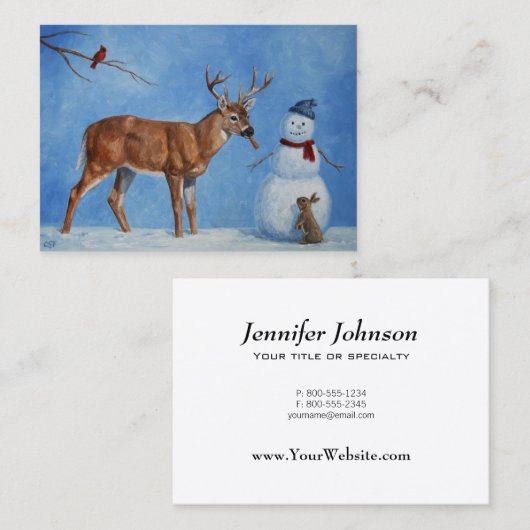鹿と雪だるまおもしろいクリスマス 名刺 (正面/裏面)
