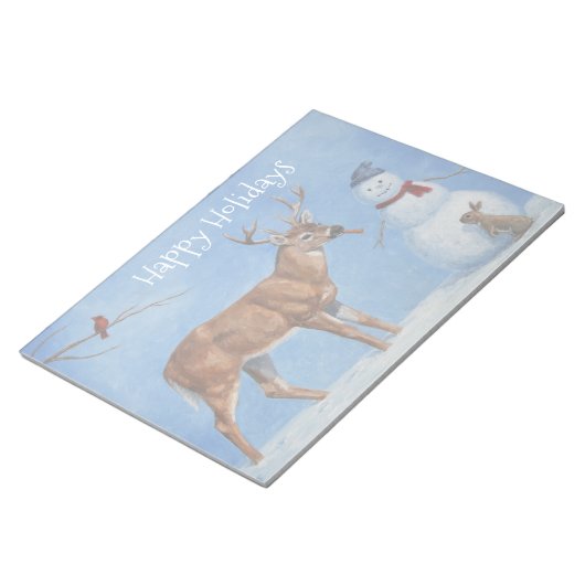 鹿と雪だるまのクリスマス ノートパッド (アングル)
