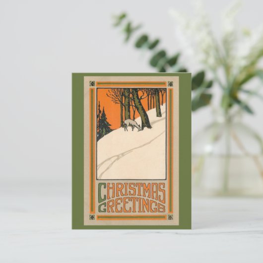 鹿と雪と木のデコのクリスマスポストカード シーズンポストカード (スタンド正面)