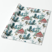 鹿と雪の木々と森のキャビン ラッピングペーパー (アンロールド)