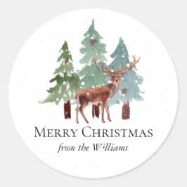 鹿と雪の松クリスマス ラウンドシール