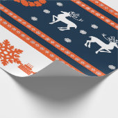 鹿と雪片のクリスマスパターン ラッピングペーパー (角)