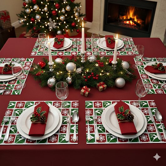 鹿と雪片紙ランチョンマット ペーパーパッド