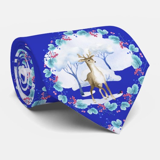 鹿と青と白のネクタイ ネクタイ (ロール)