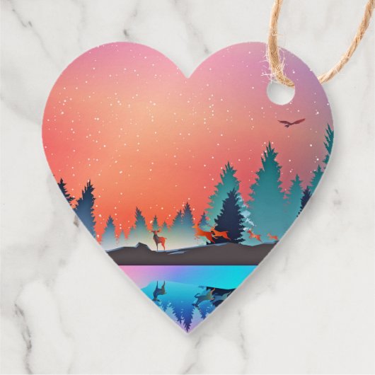 鹿と風光明媚な冬の湖ありがとう フェイバータグ (裏面)