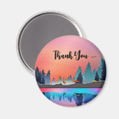 鹿と風光明媚な冬の湖ありがとう マグネット (正面/裏面)