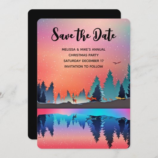 鹿と風光明媚な冬の湖の日付を保存 セーブザデート (正面/裏面)