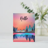 鹿と風光明媚な冬湖こんにちは ポストカード (スタンド正面)