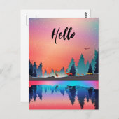 鹿と風光明媚な冬湖こんにちは ポストカード (正面/裏面)