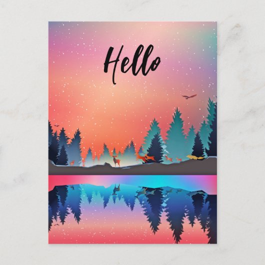 鹿と風光明媚な冬湖こんにちは ポストカード (正面)