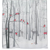 鹿と鳥の冬の雪景色 シャワーカーテン (正面)