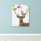 鹿と鳥ネストパステルシェード キャンバスプリント (インサイチュ (ウッドフロア))