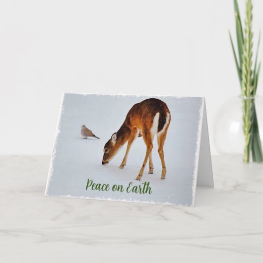 鹿と鳩の信仰自然クリスマスカード カード (正面)