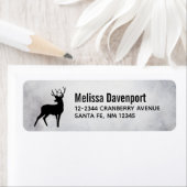 鹿と〔雄ジカの〕枝角ブラックシルエット素朴 ラベル (インサイチュ)