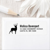 鹿と〔雄ジカの〕枝角ブラックシルエット素朴 ラベル (インサイチュ)