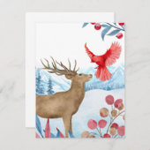 鹿と（鳥）ショウジョウコウカンチョウクリスマスカード シーズンカード (正面/裏面)
