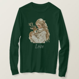 鹿のいる少女のクリスマス Tシャツ