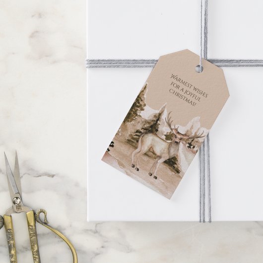 鹿のいる山の冬の風景 ギフトタグ